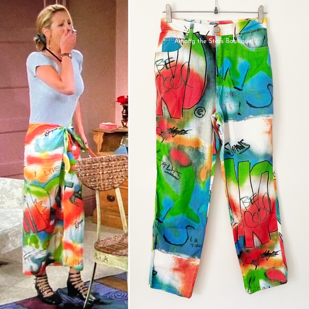 Super Rare Vintage 90s Moschino Graffiti Print Jeans Alt. ASO Phoebe in Friends